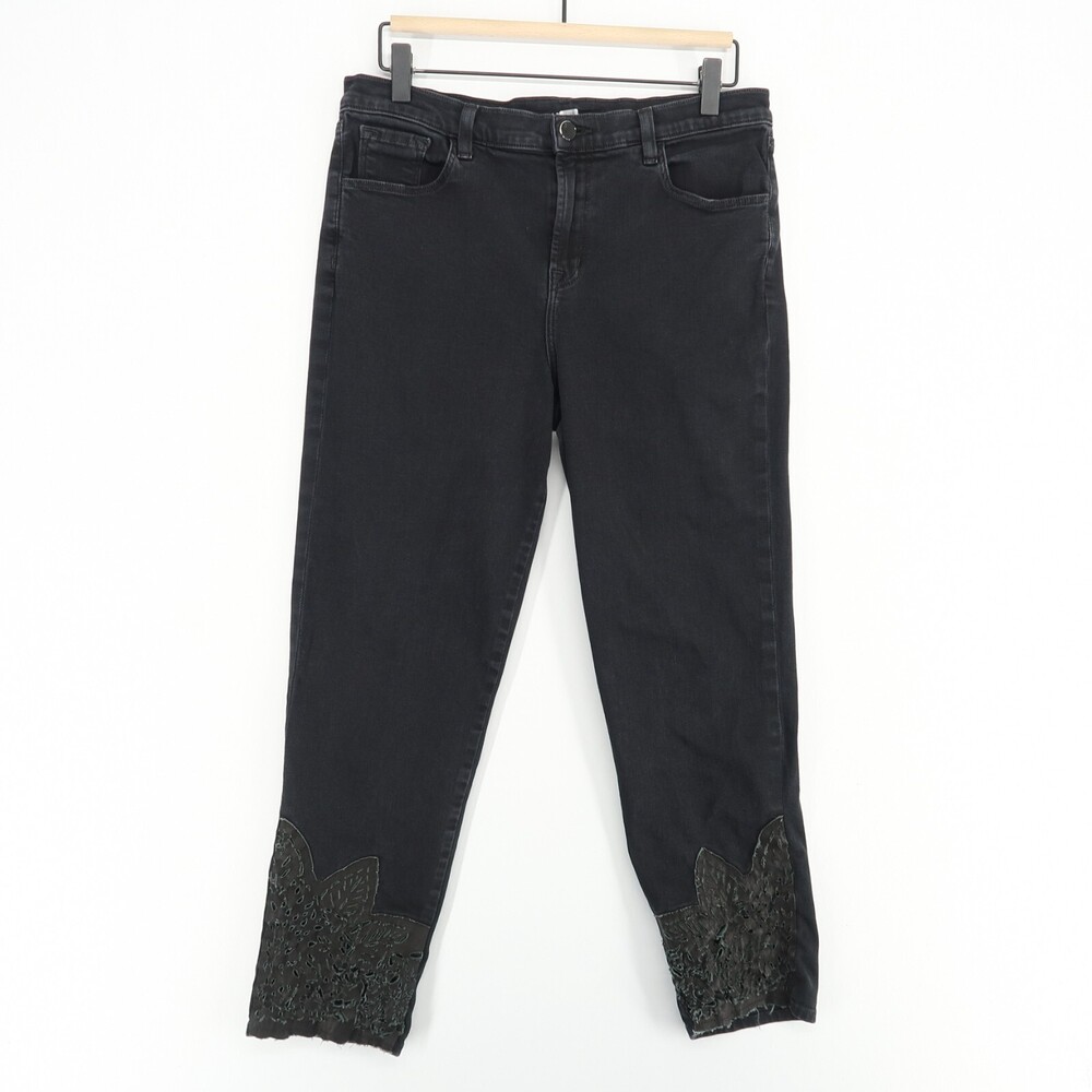 J Brand Ruby Jeans Womens 30 Black Moonlight Laser Lace High Rise Crop